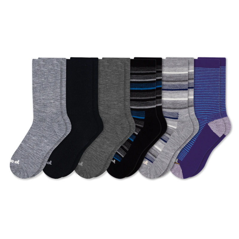 6 Pack - Men's Light-Weight Crew Pacas Socks